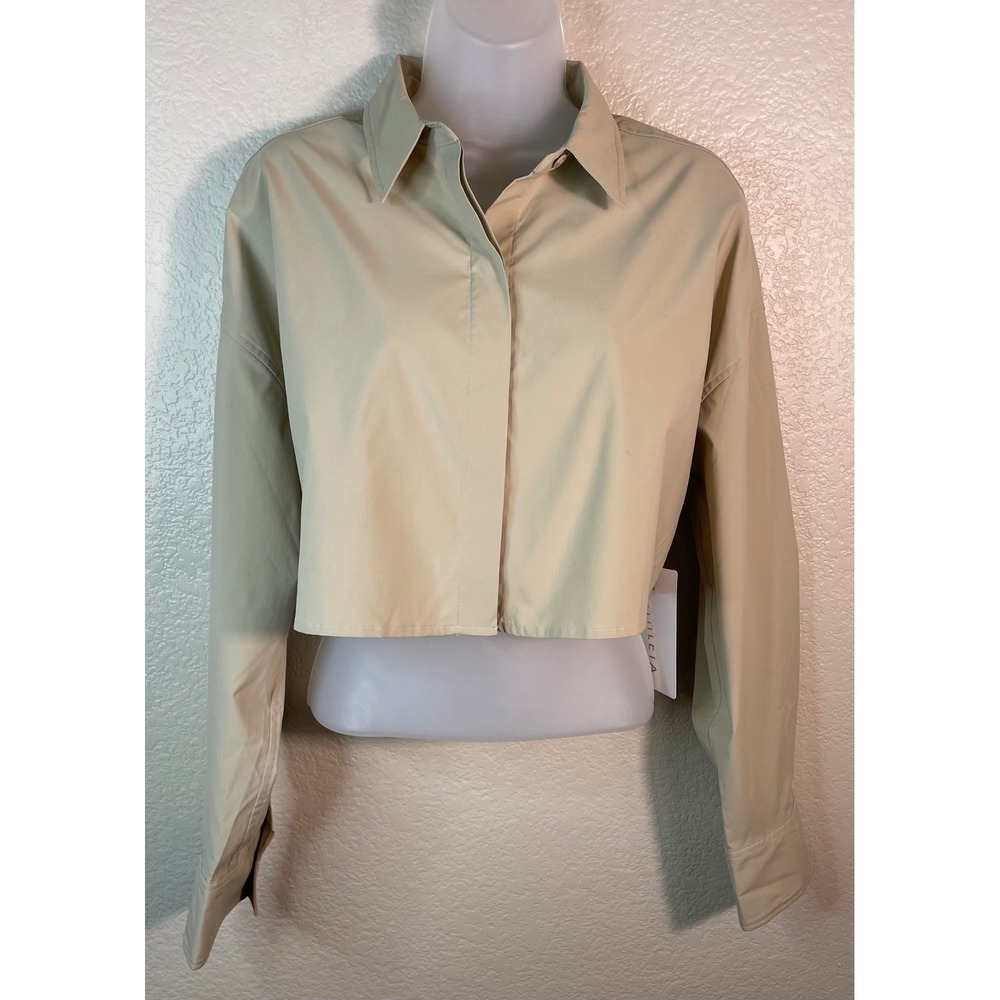 Athleta Women S Midday Ultra Cropped Shirt Beige Long Sleeve UPF 40+ 775557-01-2